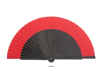 WS UK Fabric Handheld Folding Fan Red 