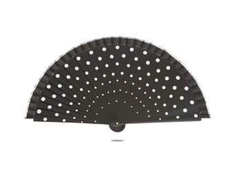 Ole Ole Flamenco Spanish Polka Dot Black Hand Fan 8 inches 21 cm Made of Wood Two Sides Painted Abanicos Españoles Lunares White dots