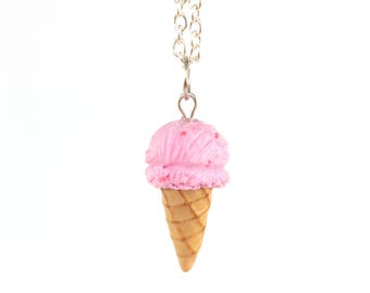 Strawberry ice cream cone necklace