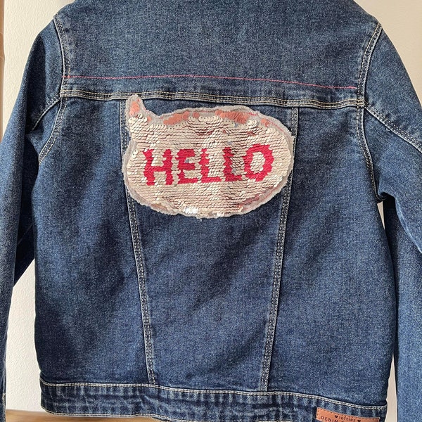 Veste en jean fille customisée 7/8 ans