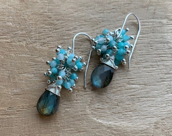 Cluster earrings from Labradorite and Amazonite