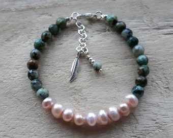 Bracelet de Turquoise Africaine et perles d'eau douce