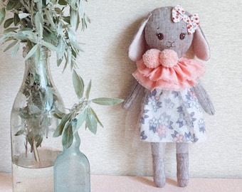 Bunny toy, Handmade rag doll, Heirloom bunny doll.