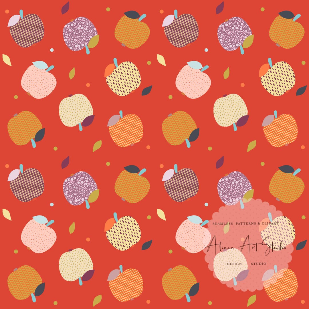 Seamless Apple Pattern, Cute Apple Pattern, Farmhouse Kitchen Pattern ...