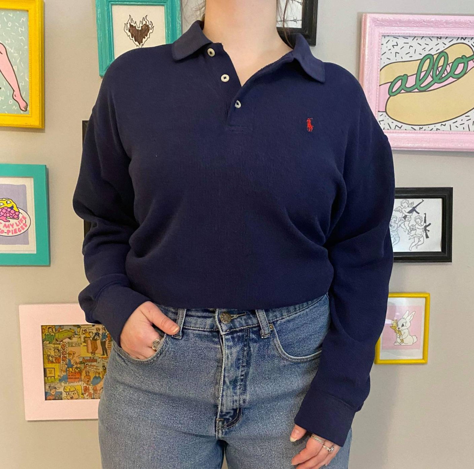 Long-sleeved jersey POLO RALPH LAUREN navy blue Thrift | Etsy