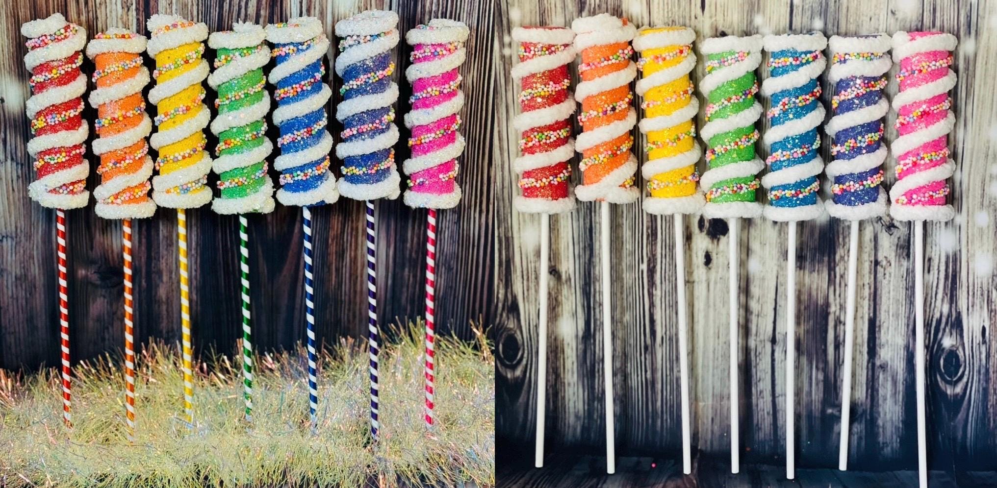Fake 15 inch Primary Color Lollipop Tree Floral Pick 1.5 inch wide