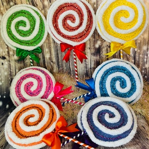 Fake Large Lollipops Faux Primary Colors 19 inch with Glitter 8 inch Wide