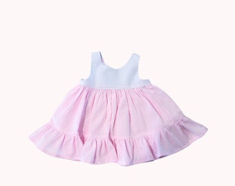 Seersucker Ruffle Dress, Pink White Stripe Top With Bloomer Shorts, Baby Girl Birthday Outfit, Kids Baby Dress