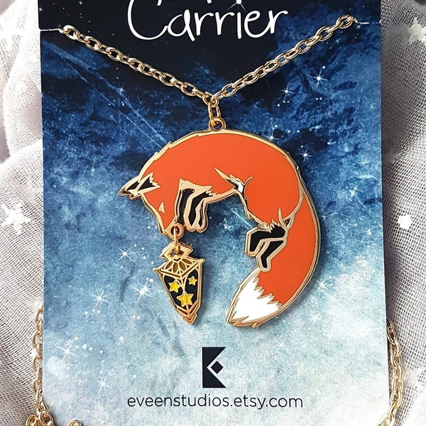 Star Carrier Enamel Necklace Glow in the Dark Pendant Animals with Lantern Stars Gold Silver Fox Cute Fantasy Forest Kawaii Accessory Chain