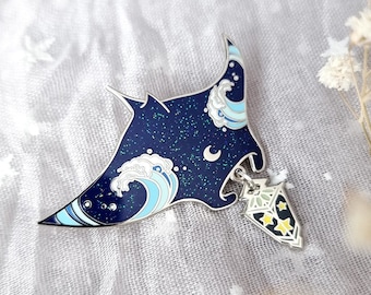 Glitter Manta Ray Enamel Pin: Glow-in-the-Dark Star Lantern