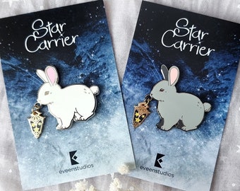 Bunny Star Carrier Enamel Pin: Glow-in-the-Dark Lantern Charm, Fantasy Forest Accessory