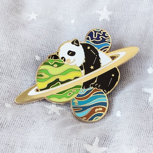Panda Celestial Companion Enamel Pin, Animals in Space, Planets and Stars, Bear Constellation Cute Kawaii Fantasy Accessory Colorful Galaxy