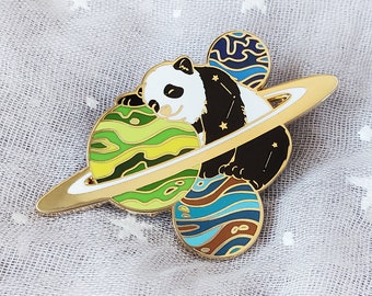Panda Celestial Companion Enamel Pin, Animals in Space, Planets and Stars, Bear Constellation Cute Kawaii Fantasy Accessory Colorful Galaxy
