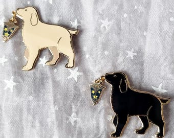 Glow-in-the-Dark Enamel Pin: Golden Retriever & Labrador Puppy with Lantern