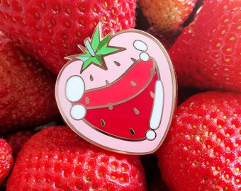 Strawberry Juicy Jelly Hard Enamel Pin, Pink Red Rose Gold, Fruity Summer Drink, Happy Cute Sunshine Tropical Beach Accessory