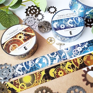 Steampunk Gold Foil Washi Tape Decorativo Steampunk Scrapbook Sticker Orologio senza tempo Gear Bullet Journal Planner Clockwork Fantasy Vittoriano
