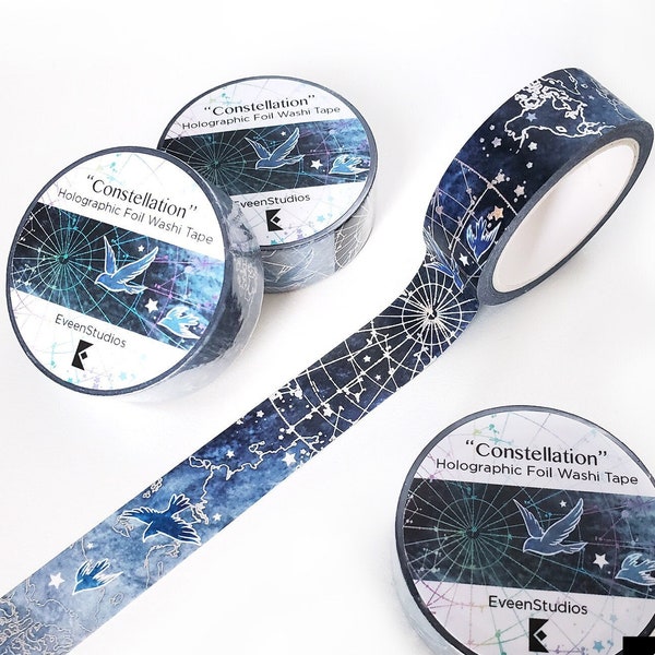 Constellation, Sea of Stars, Silver Foil Washi Tape, Scrapbook, Bullet Journal Planner, Starry Sky Galaxy Milky Way Celestial Space Blue