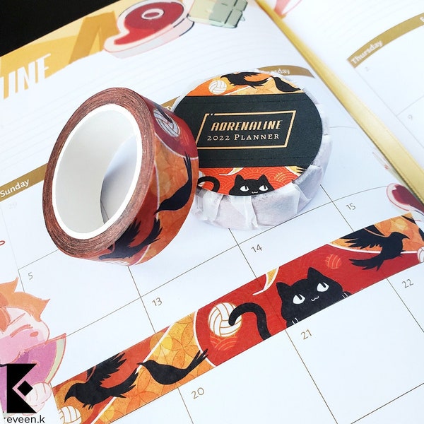 HQ Anime Washi Tape, dekorative Scrapbook Aufkleber, Bullet Journal Planer, Sport-Volleyball, schwarze Katze, Raben Rabe, süße japanische Orange