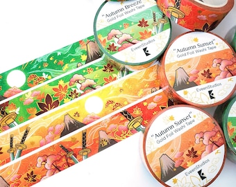 Kazuha Kaedehara Gold Foil Washi Tape: Autumn Breeze, Sunset Designs