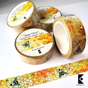 Star Hive goudfolie Washi Tape Bumble Bee Hex honingraat decoratief insect plakboek sticker honing oranje Bullet Journal planner gele vlieg