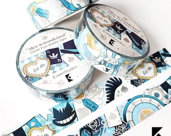 Alice in Wonderland Washi Tape: Silver Foil Scrapbook Sticker