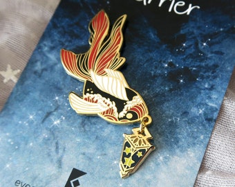 Star Carrier Koi Fish Enamel Pin: Glow in Dark Lantern, Gold Plating