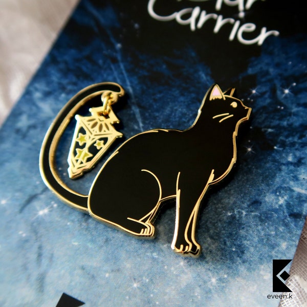 Star Carrier Enamel Pin Glow in the Dark Animals with Lantern Stars Gold Silver Cat Kitty Kitten Feline Cute Fantasy Kawaii Accessory