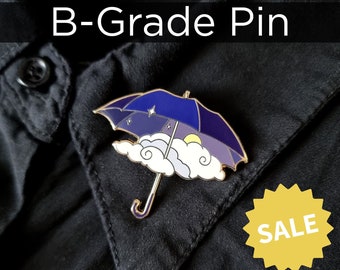 SALE! Black Partly Cloudy Enamel Pin Umbrella Rain Clouds Moon Nickel Dark Night Purple Stars Sparkle Weather Cute Fantasy Kawaii Accessory