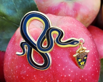 Glow in the Dark Snake Lantern Enamel Pin – Fantasy Forest Reptile Accessory