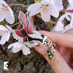 Star Carrier Koi Fish Enamel Pin: Glow in Dark Lantern, Gold Plating Gold Fish
