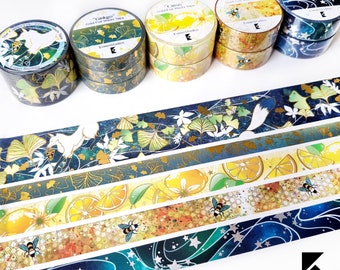 Set Washi in lamina d'oro Fox Star Carrier. Adesivo decorativo per album per bullet journal e pianificatori. Simpatico nastro adesivo Washi giallo e verde