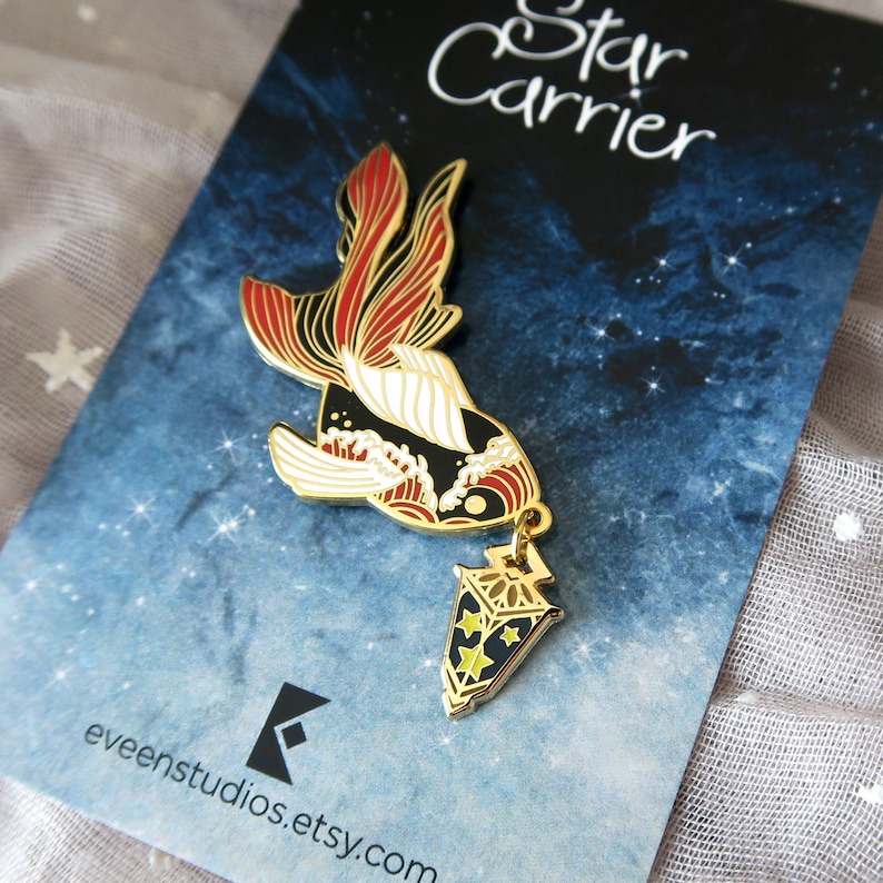 Star Carrier Koi Fish Enamel Pin: Glow in Dark Lantern, Gold Plating Gold Fish (B-grade)
