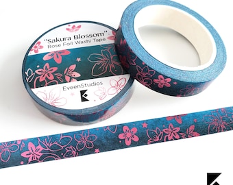 Sakura Blossom, Rose Foil Washi Tape, Decorative Scrapbook Sticker, Bullet Journal Planner, White Rabbit, Pink Cherry Blossom Rose Spring