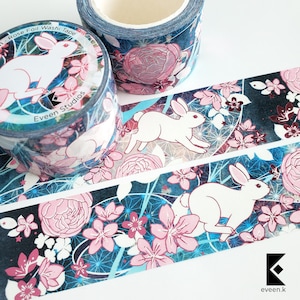 Sakura Season, Rose Foil Washi Tape, Decorative Scrapbook Sticker, Bullet Journal Planner, White Rabbit, Pink Cherry Blossom Rose Gold Peony