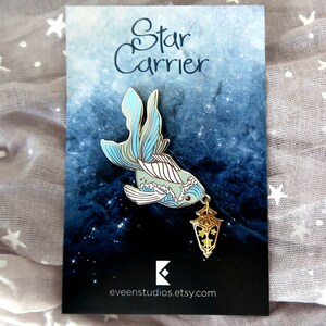 Star Carrier Koi Fish Enamel Pin: Glow in Dark Lantern, Gold Plating Silver Fish
