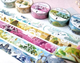 Genshin City Washi Tape: Gold & Silver Foil Bullet Journal and Scrapbook Stickers
