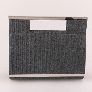 Metal Frame Grey Glitter Fabric Clutch Evening Bag