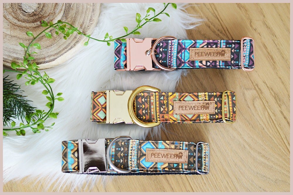 Collier Plat Pour Chien Réglable ? Peeweethnic | 3 Couleurs/Dog Collar Cadeau Collier Petit Grand Ch