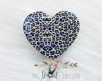 Leopard Heart Acrylic Badge Reel: Interchangeable Nurse ID