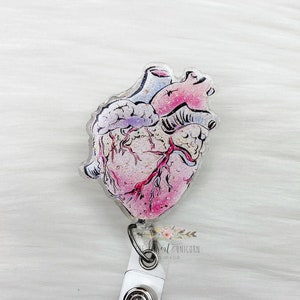Watercolor Anatomical Heart Badge Reel: Cardiac Nurse Gift