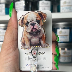 Bulldog Badge Reel, Dog Badge Reel Cute Badge Reel, Medical Badge Reel, Retractable Badge, Glitter Badge Reel, Nurse Badge Reel
