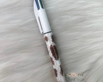 Cow Print Glitter 4-Color Pen: Personalized Custom Pen
