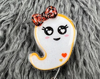 Glitter Ghost Badge Reel: Interchangeable Halloween Nurse Badge