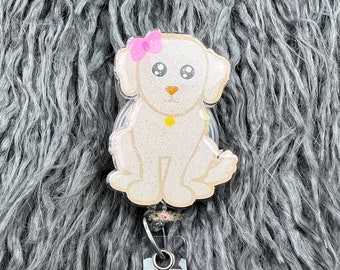 Golden Retriever Acrylic Badge Reel, Dog Retractable ID Holder