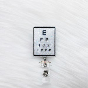 Eye Chart Badge Reel: Glitter Optometrist/Ophthalmologist Retractable Badge