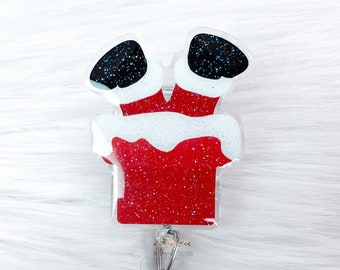 Santa Chimney Badge Reel: Glitter Christmas Interchangeable Nurse Badge