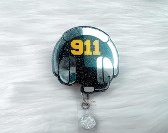 Portatarjetas de operador del 911: Línea dorada fina, adorno acrílico intercambiable.