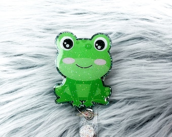 Portabadge a forma di rana glitterata, accessorio medico per infermieri, divertente porta badge a forma di animale