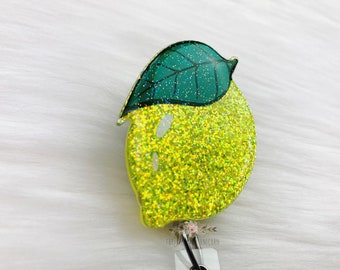 Lemon Badge Reel: Glitter Acrylic ID Badge
