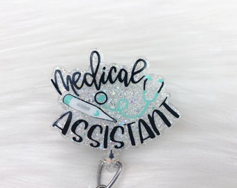 Medical Assistant Badge Reel: Glitter MA Badge
